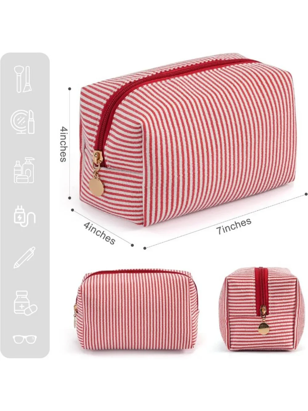 4PCS Travel Makeup Bag Set, Striped Toiletry Organizer Pouches, Cute Cosmetic
